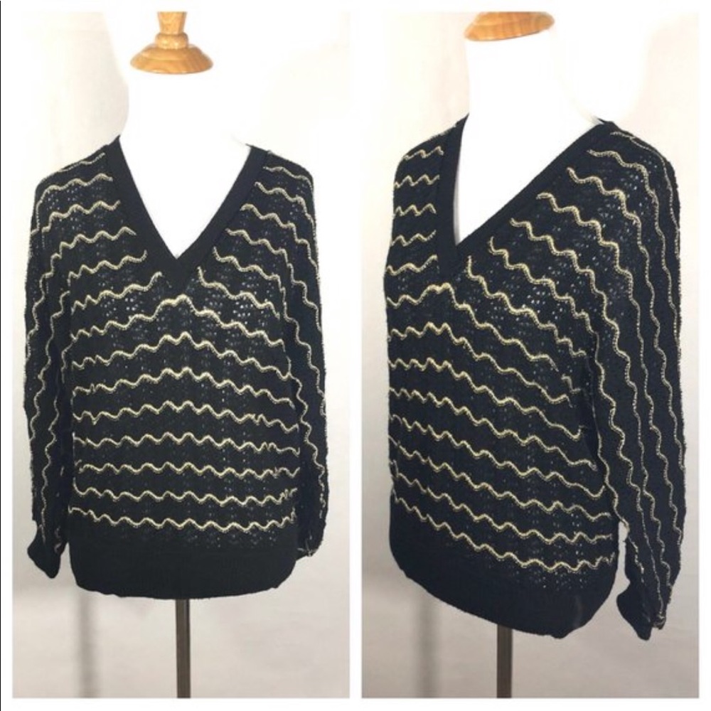 80s Sweater, Black and Gold Chevron